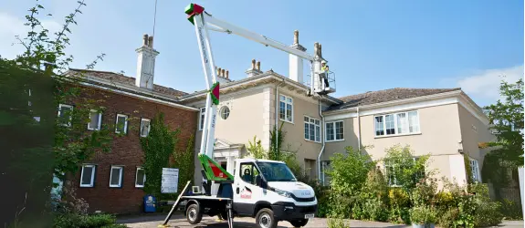 using our cherry picker on a commercial gutter cleaning job in Filwood, Colchester